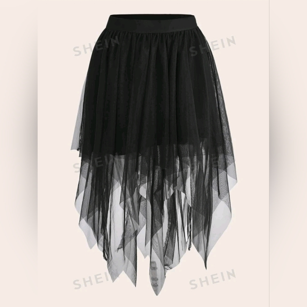 Kawaii Goth Grunge Asymmetrical Hem Mesh Skirt. Various sizes available